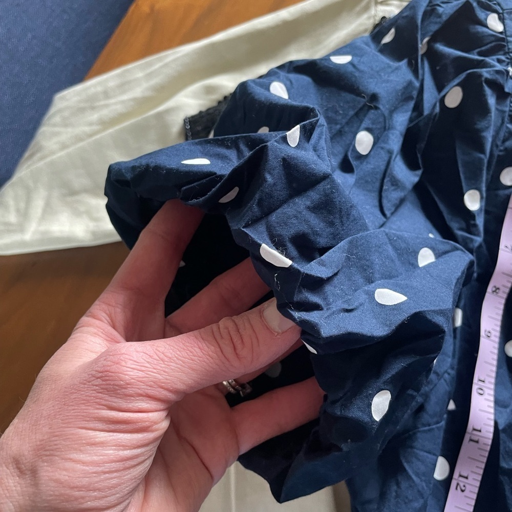 Navy Polkadot Puff Sleeve Wrap Top - Picture 6 of 11